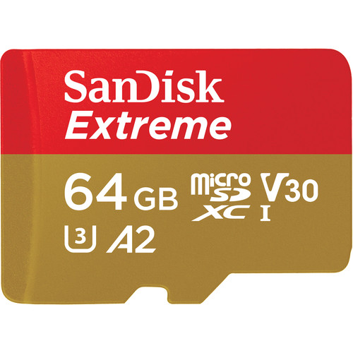 Карта памяти, SANDISK, microSDXC, 64GB, Extreme, A2, C10, V30, U3