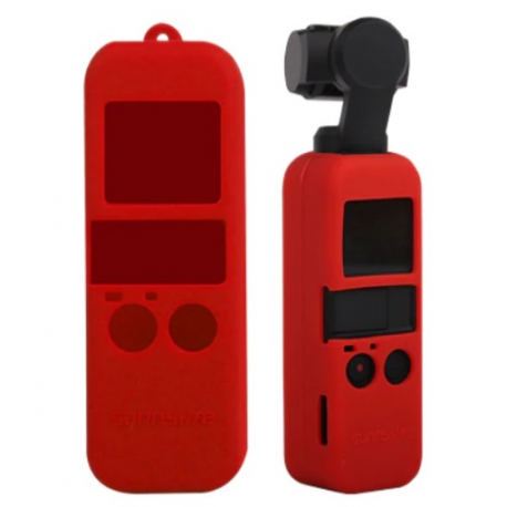 Sunnylife Silicone Protective Cover Case Sling Neck Strap Lanyard for DJI Osmo Pocket, red 