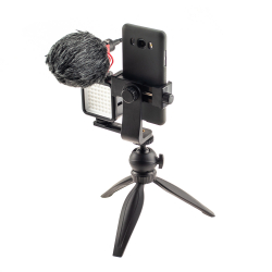 Kit with microphone and light for shooting vertical video on the phone