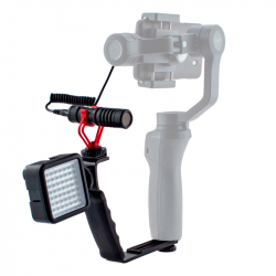 Microphone and light with L-bracket handle for phone gimbal