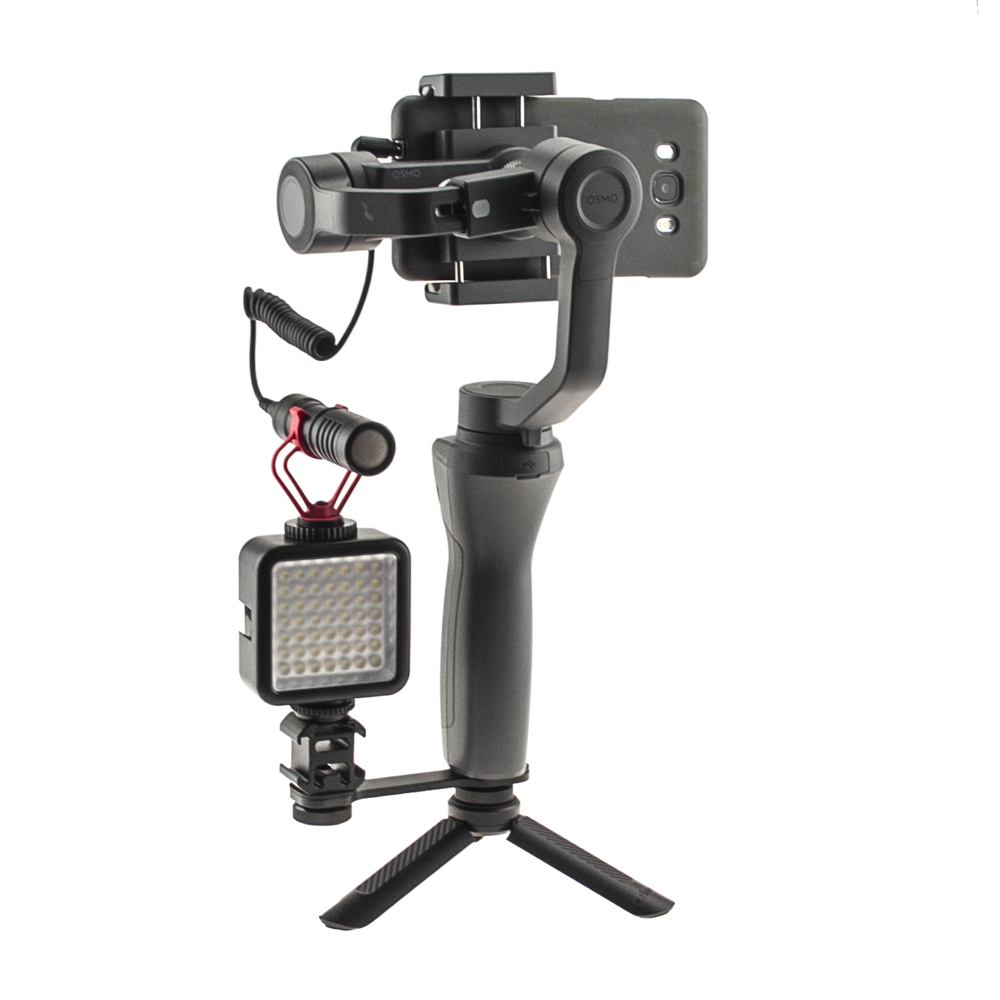 DJI OSMO Mobile 2 with microphone and light on the mount. Description