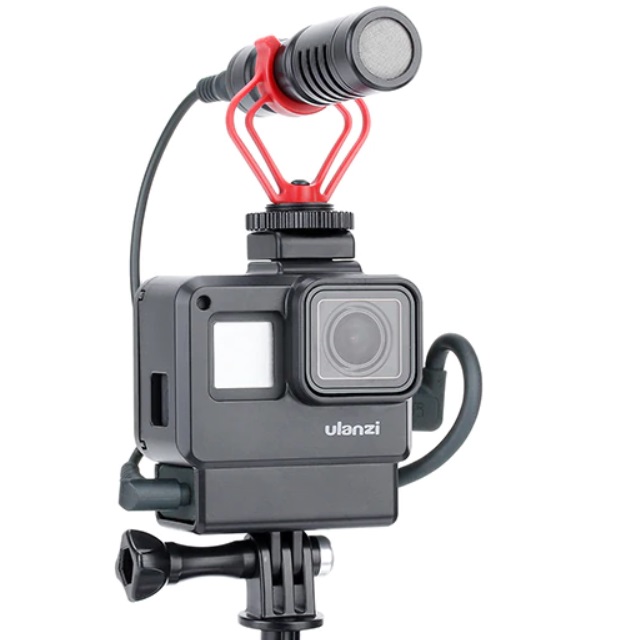 Ulanzi Vlogging Case V2 Protective Housing Case Frame for GoPro 7 6 5 with mic adapter, with camera and microphone