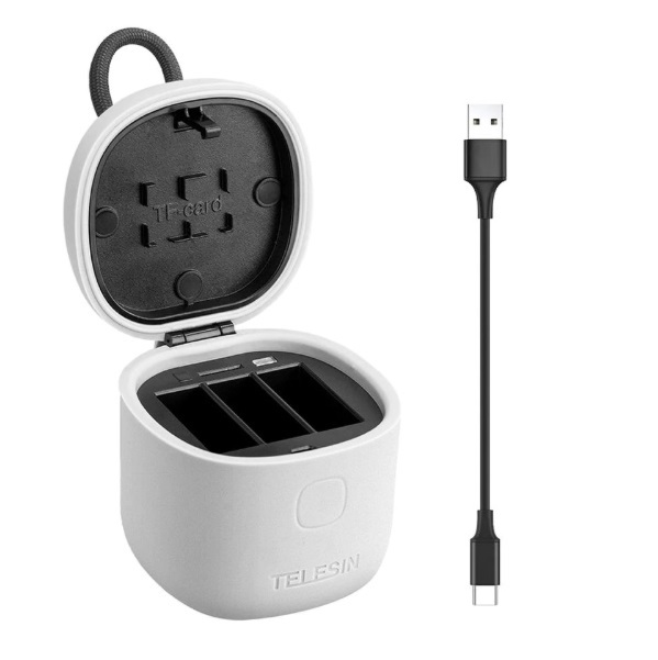 Telesin charger with storage box design for 3 GoPro HERO7, HERO6 and HERO5 Black batteries with card reader, main view
