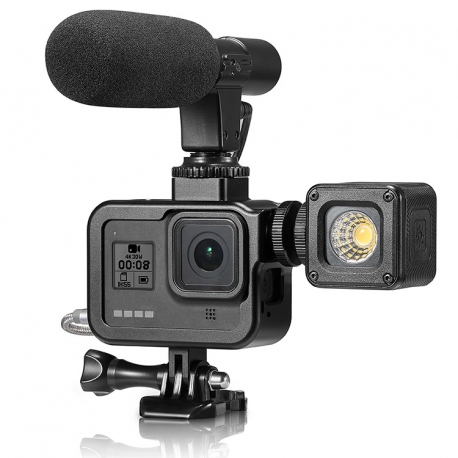 Алюмінієва рамка SHOOT для GoPro HERO8, зі спалахом та мікрофоном