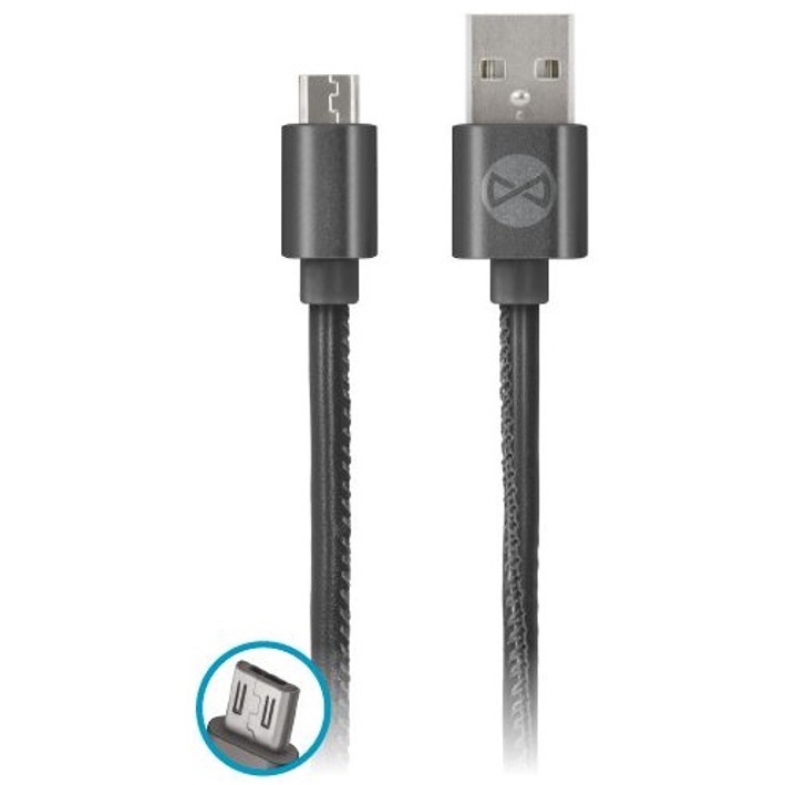 Кабель Forever micro USB leather black, головний вид