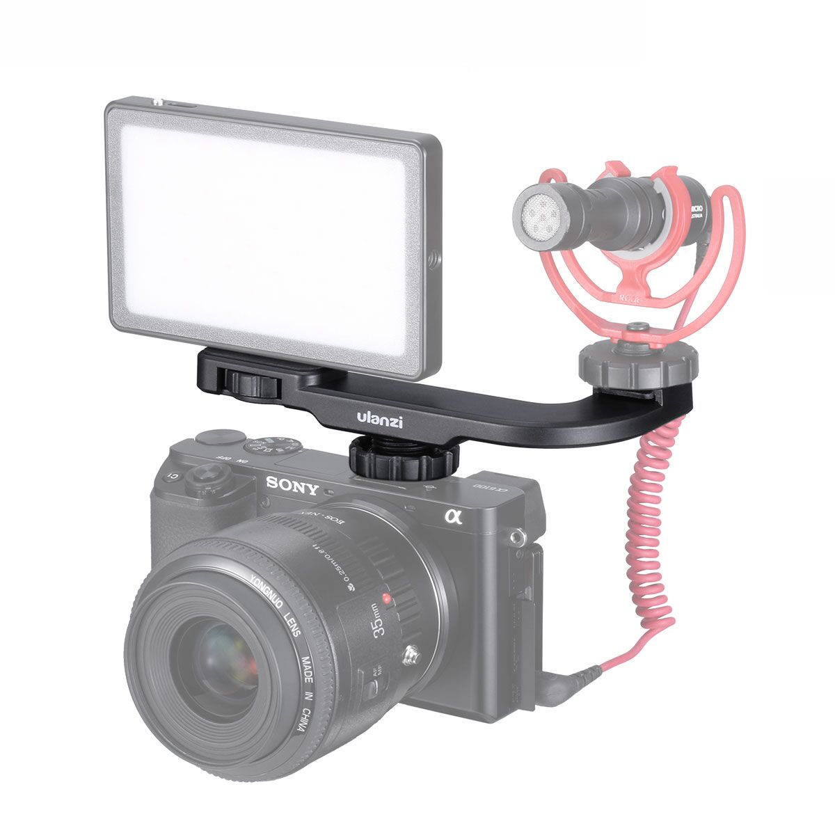 Ulanzi PT-8 Vlog L-Plate Bracket with Cold Shoe Mount, as part of the film crew