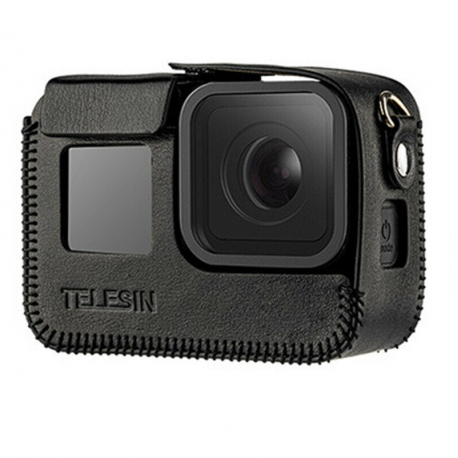 Кожаный чехол Telesin для GoPro HERO8 Black, черный с камерой
