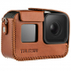 Кожаный чехол Telesin для GoPro HERO8 Black, коричневый с камерой