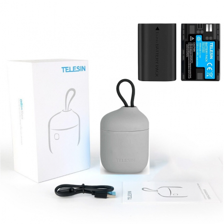 Telesin set - 2 batteries for Canon LP-E6 + charging box with card reader, gray equipment