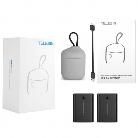 Telesin set - 2 batteries for Sony NP-FW50 + charging box with card reader, gray equipment