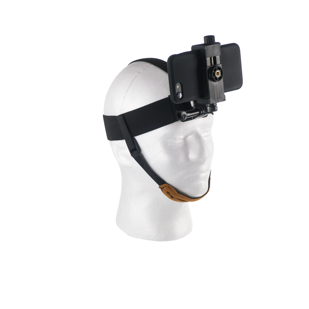 The head mount for the phone with the chin strap is adjustable