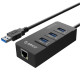 Зарядный USB-хаб ORICO HR01-U3-V1-BK-BP с 3-мя USB портами и сетевым портом RJ45, главный вид