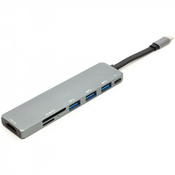 USB-хаб Type-C 3.1 PowerPlant с HDMI, 3 х USB 3.0, USB-C, SD, microSD