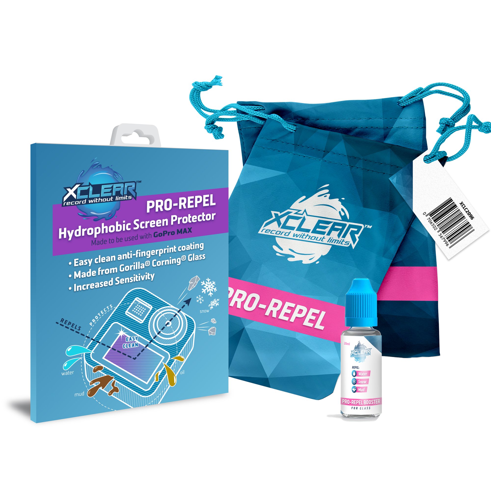Гідрофобне захисне скло та рідина для лінз XCLEAR PRO-REPEL для GoPro MAX