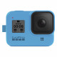 Силиконовый чехол з ремешком GoPro Sleeve + Lanyard для HERO8 Black, голубой с камерой фронтальный вид