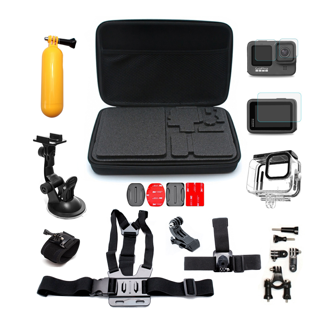 Комплект аксесуаров и креплений для GoPro HERO9 Black, общий вид