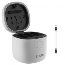 TELESIN charger with storage box design for 3 GoPro HERO11, HERO10 and HERO9 Black batteries with card reader