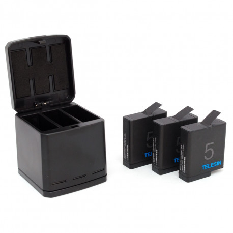 Комплект Telesin - 3 батарейки для GoPro HERO5 Black + зарядный бокс