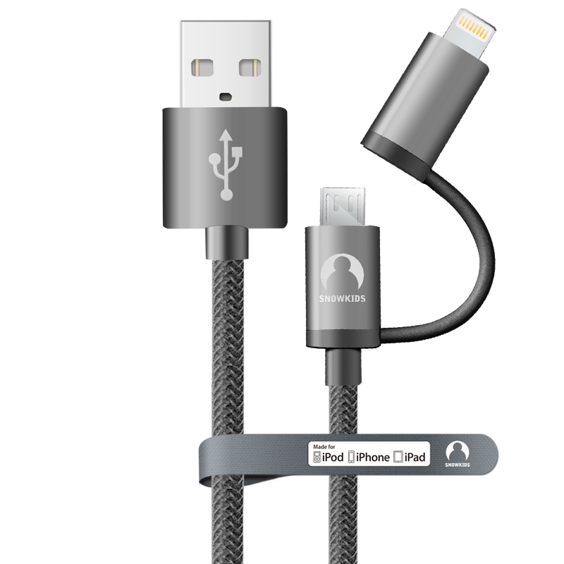 Універсальний MFi кабель Lightning + microUSB Snowkids 1.5м в оболонці