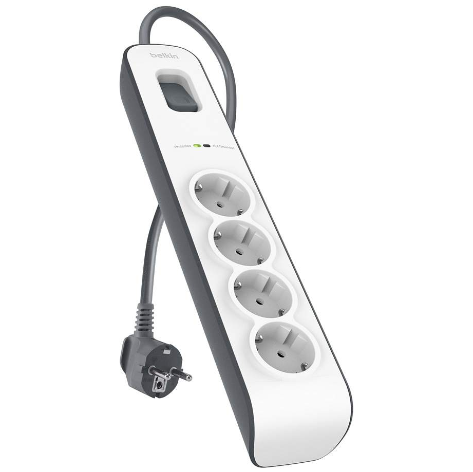 Сетевой фильтр Belkin с защитой от перенапряжения, 4 розетки, 525 Дж, UL 500В, кабель 2 м, общий план