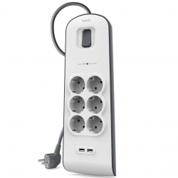 Belkin Surge Protector, 6 outlets, 2xUSB, 650 Joule, UL 500V, 2m cable