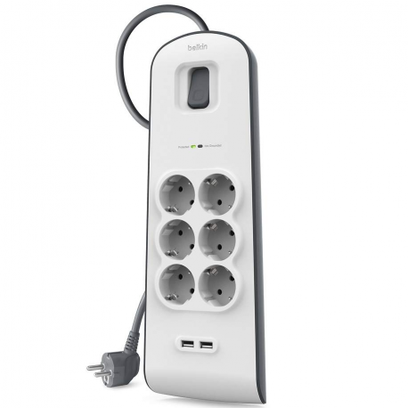 Belkin Surge Protector, 6 outlets, 2xUSB, 650 Joule, UL 500V, 2m cable, main view