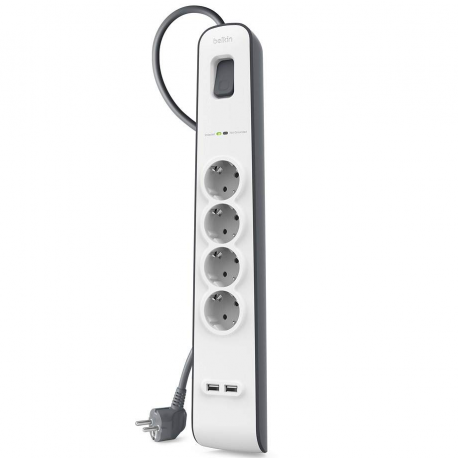 Belkin Surge Protector, 4 outlets, 2xUSB, 525 Joule, UL 500V, 2m cable, main view
