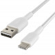 Belkin USB-A - USB-С, BRAIDED Cable, 2m, white close-up_1