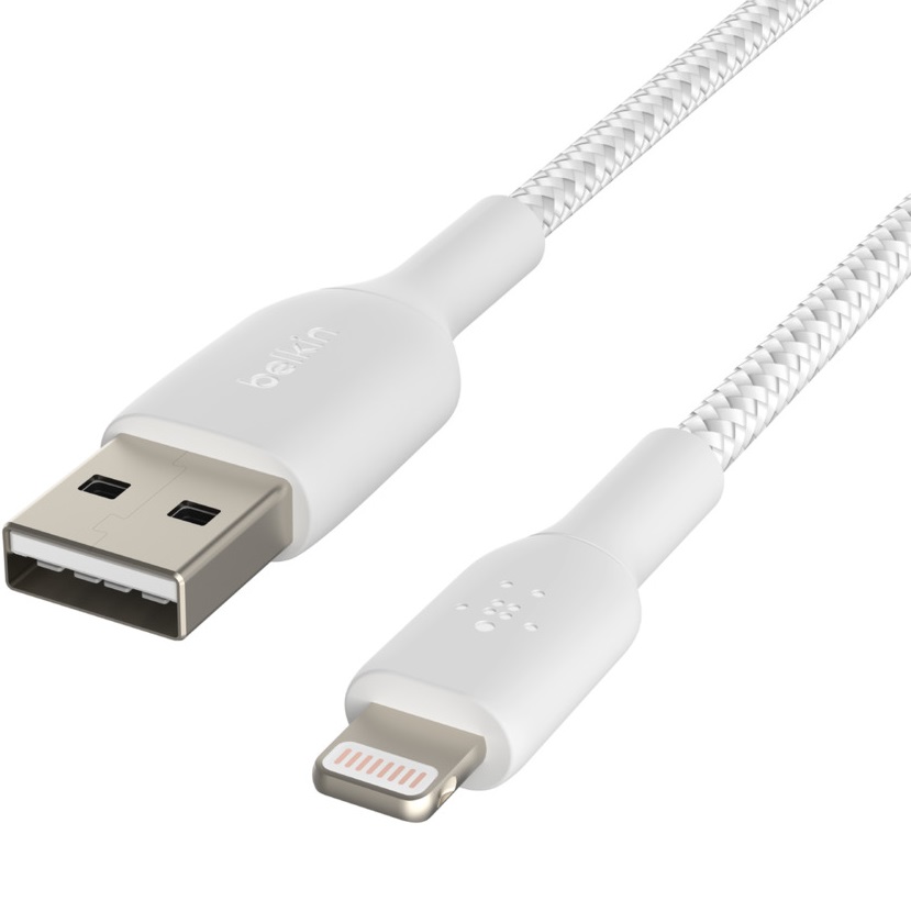 Кабель USB-A - Lightning, BRAIDED, 0,15 м, белый крупный план_1