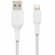 Belkin USB-A - Lightning, BRAIDED Cable, 2m, white frontal view