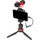 BOYA BY-MM1 PRO Ultracompact Camera-Mount Dual-Capsule Shotgun Microphone, with smartphone