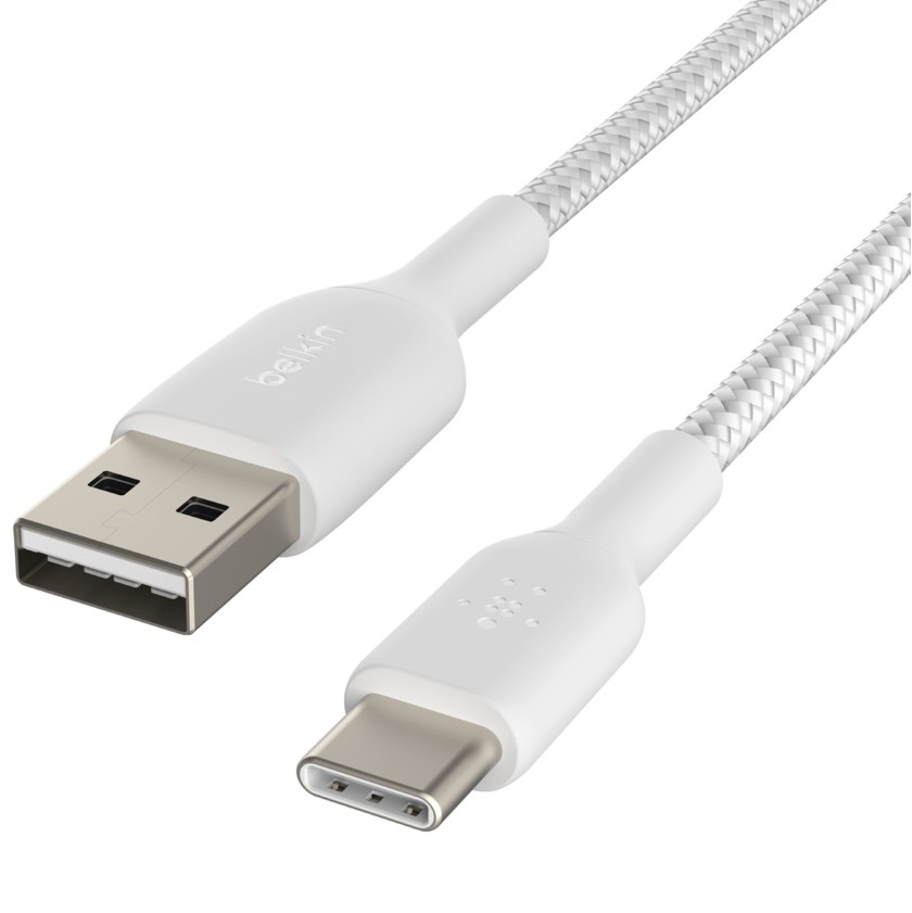 Кабель Belkin USB-A - USB-С, BRAIDED, 3 м, белый крупный план_1
