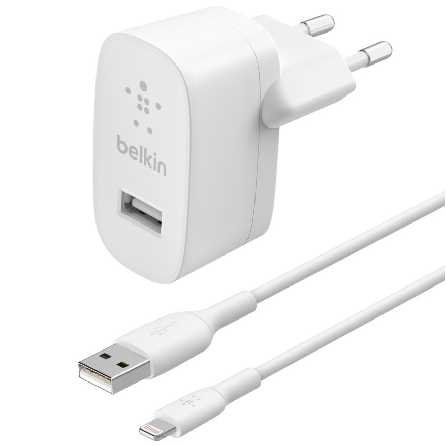 Мережевий зарядний пристрій Belkin 12W USB-A 2.4A з кабелем Lightning 1м, white