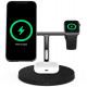 Беспроводное зарядное устройство Belkin MagSafe 3in1 для iPhone 12, Apple Watch, AirPods, черное фронтальный вид со смартфоном