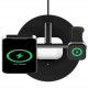 Беспроводное зарядное устройство Belkin MagSafe 3in1 для iPhone 12, Apple Watch, AirPods, черное вид сверху со смартфоном