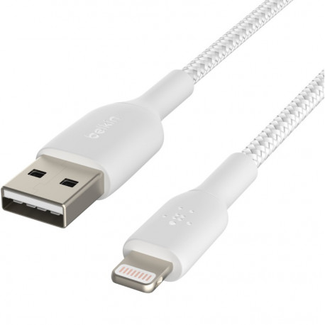 Кабель USB-A - Lightning, BRAIDED, 1 м, белый крупный план_1
