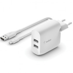 Сетевое зарядное устройство Belkin Home Charger (24W) Dual USB 2.4A, с кабелем MicroUSB 1м, white