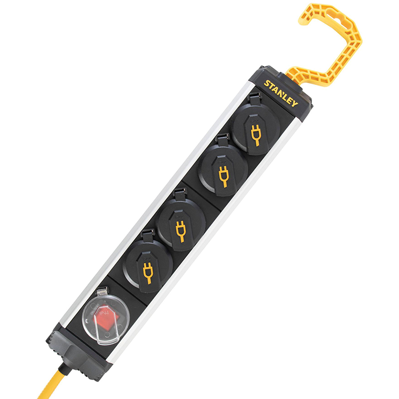Сетевой фильтр Stanley 5 м, 3x1.5мм2, IP44, 4 розетки с крышками, алюминий