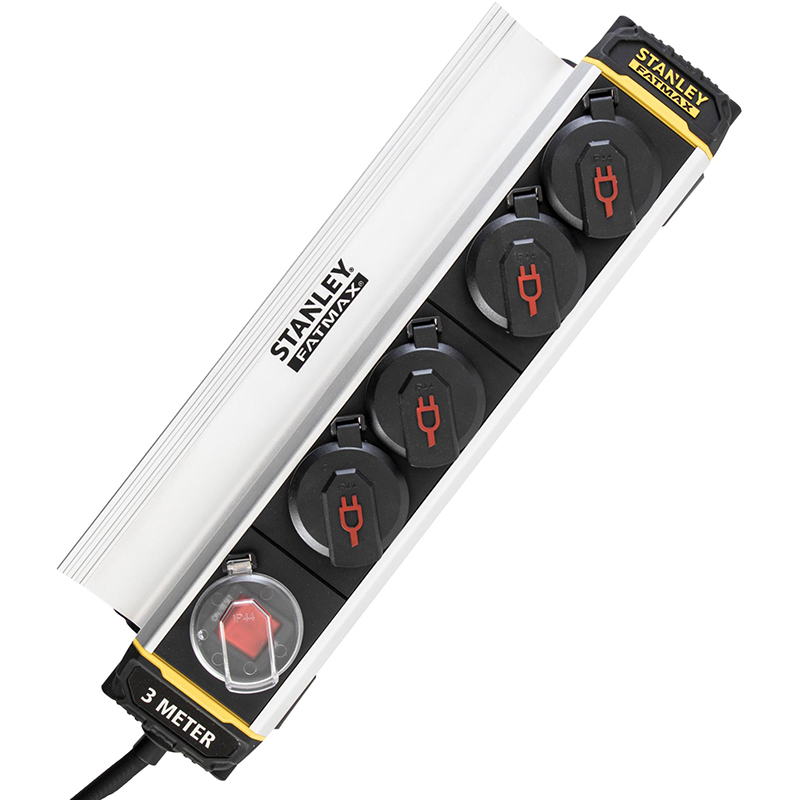 Stanley Surge protector Fatmax 3 m, 3x1.5mm2, IP44, 4 sockets with covers, aluminum