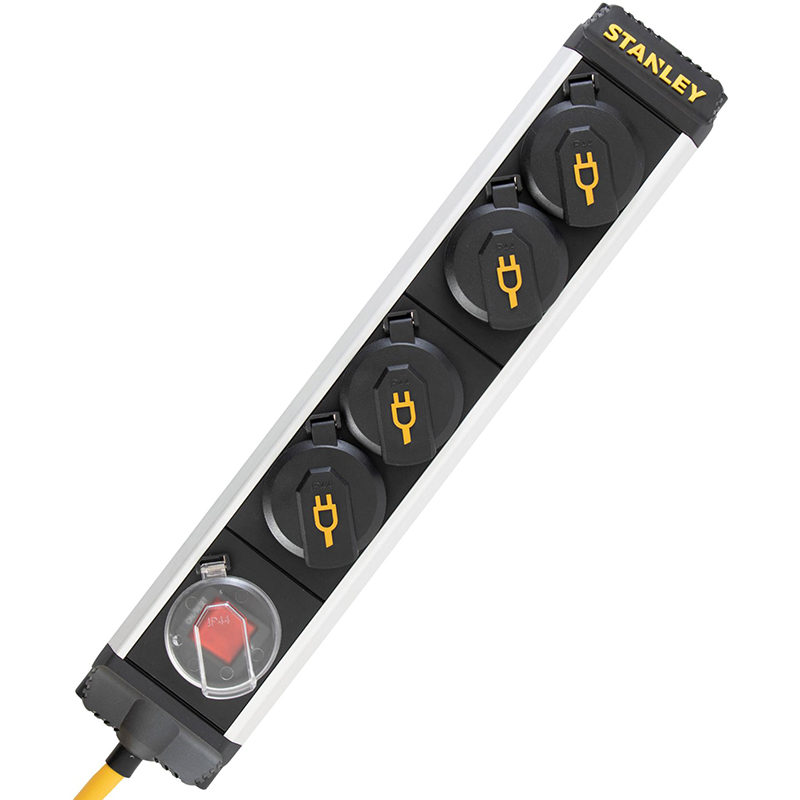 Stanley Surge protector 2 m, 3x1.5mm2, IP44, 4 sockets with covers, aluminum