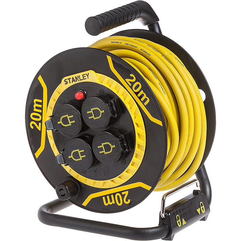 Удлинитель на катушке Stanley 20 м, 3x1.5мм2, IP44, 3200Вт, 4 розетки с крышками