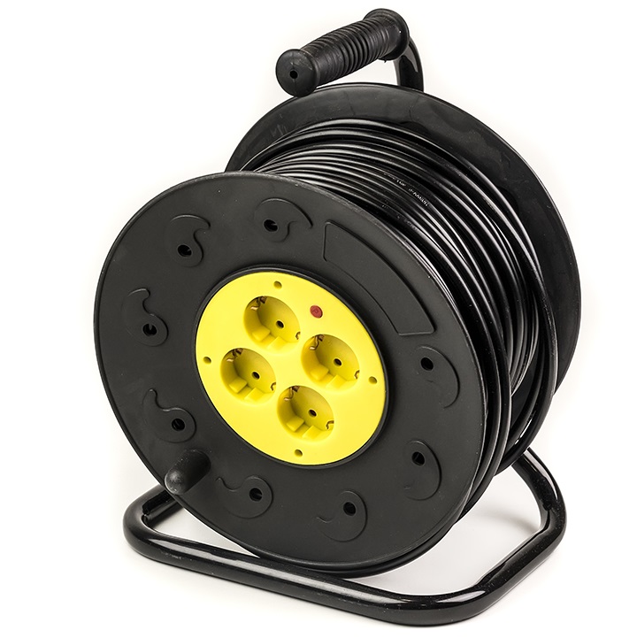 Подовжувач на котушці PowerPlant 50 м, 3x1.5мм2, 10А, 4 розетки (JY-2002/50)