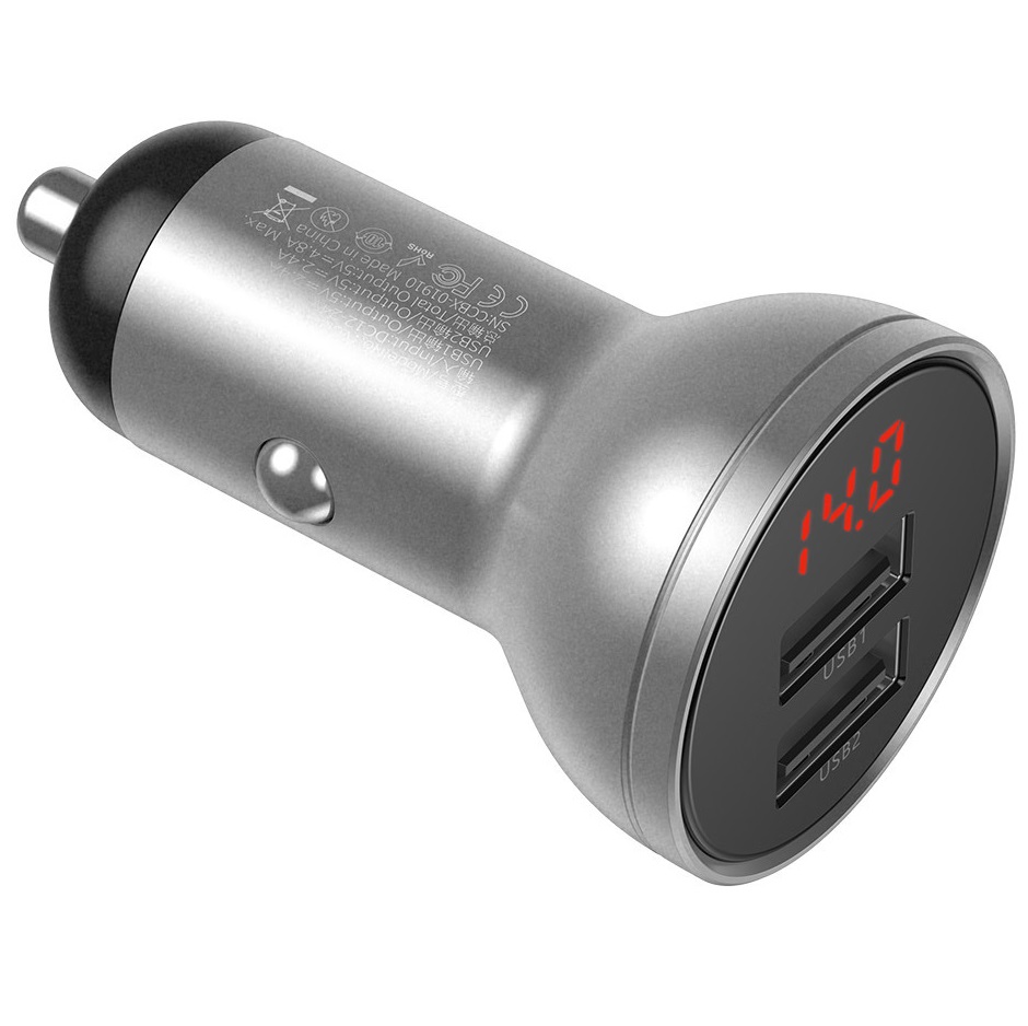 Автомобільний зарядний пристрій Baseus Digital Display Dual SCP QC3.0 45W CCBX-B0S, сріблястий