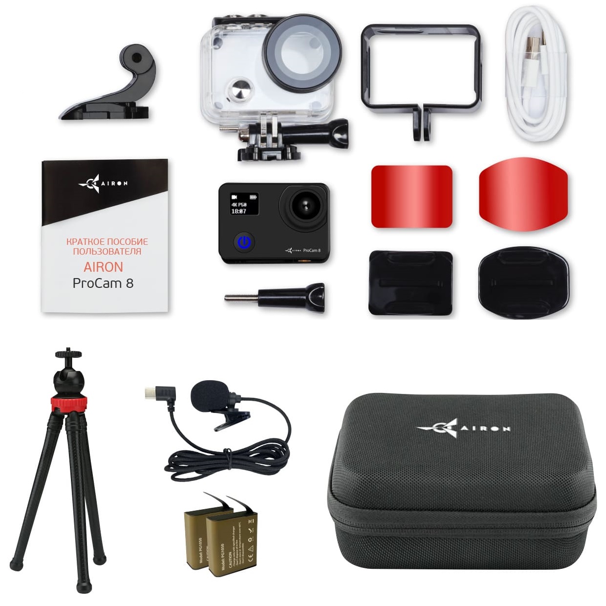 AIRON ProCam 8 Black Action camera in a set for a blogger 12-in-1, main view