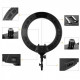 Tolifo R-48B Lite LED ring light on a stand with 2x NP-F750 batteries and a mirror, overall plan