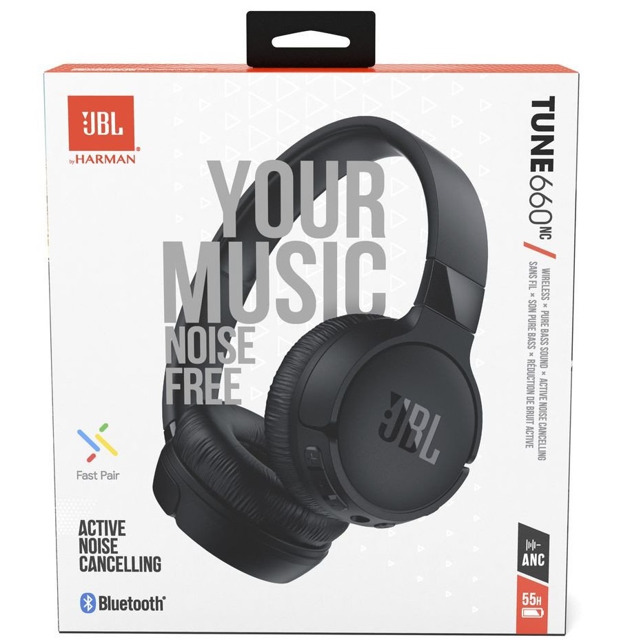 JBL Tune 660NC Wireless On-Ear Headphones, Black packaged