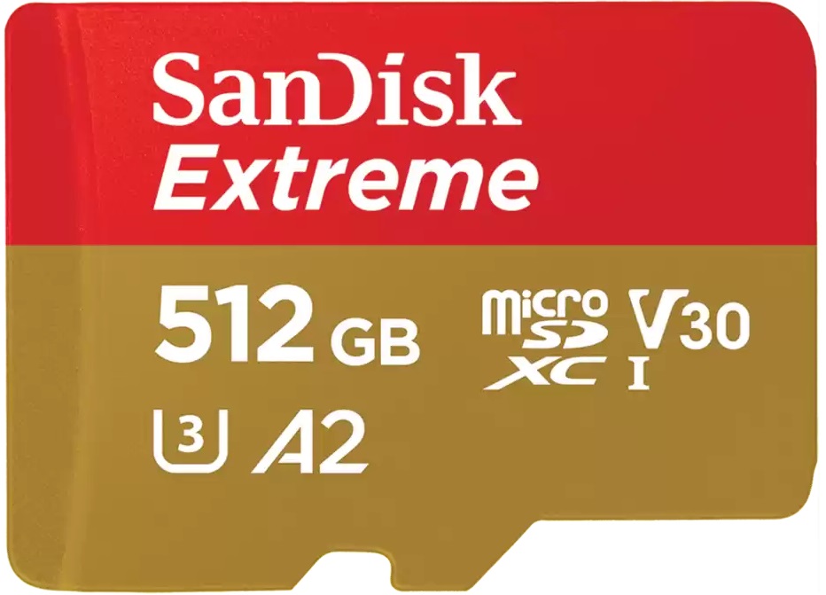 SanDisk Extreme A2 microSD memory card 512GB C10 UHS-I U3 R190/W130MB/s Extreme V30