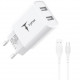 T-phox Wall charger  TC-224, 2хUSB Type-A with USB Type-C cable, overall plan