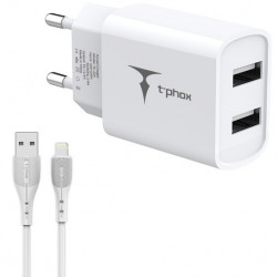 T-phox Wall charger  TC-224, 2хUSB Type-A with Lightning cable