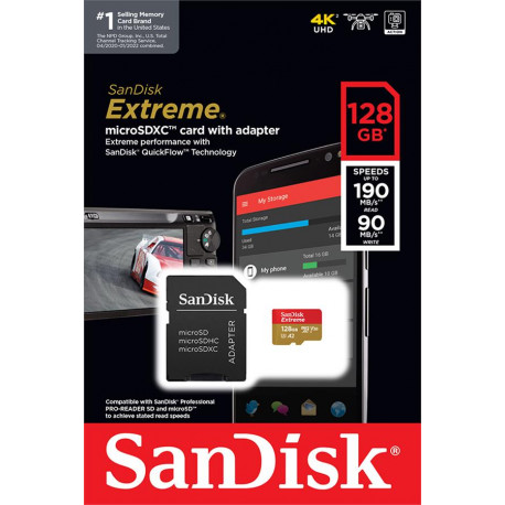 SanDisk Extreme A2  microSDXC memory card 128GB UHS-I V30 C10 U3 R190/W90MB